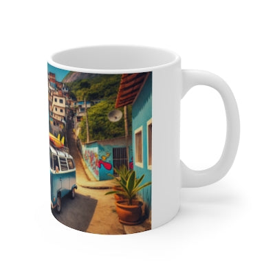 Campervan Mug, VW Van Coffee Cup for Travelers, Rio Favela Design, Adventure Mug, Unique Gift, Wanderlust Mug, Road Trip Mug