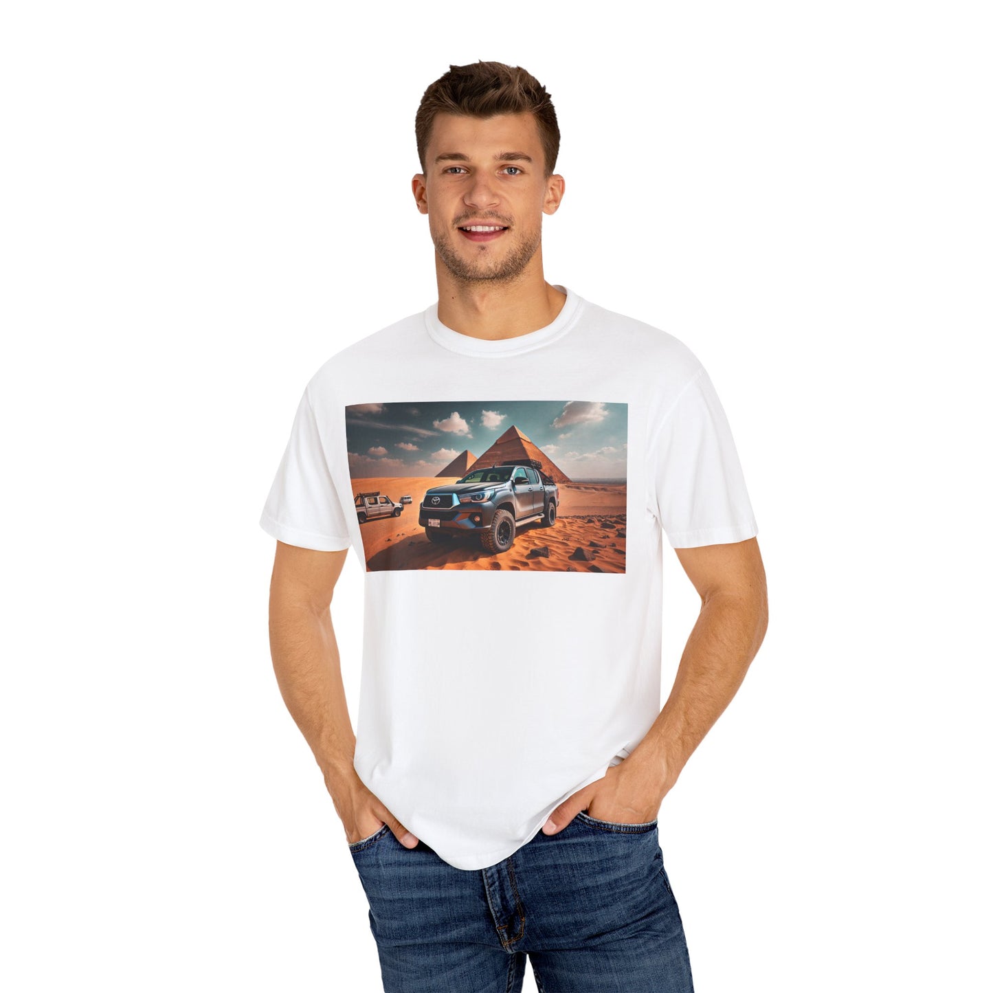 Toyota Hilux in Giza Pyramids Unisex Shirt, Egypt Pyramid Lover Tee, Egyptian Travel T-shirt, Antique Car Graphic Top, Historical