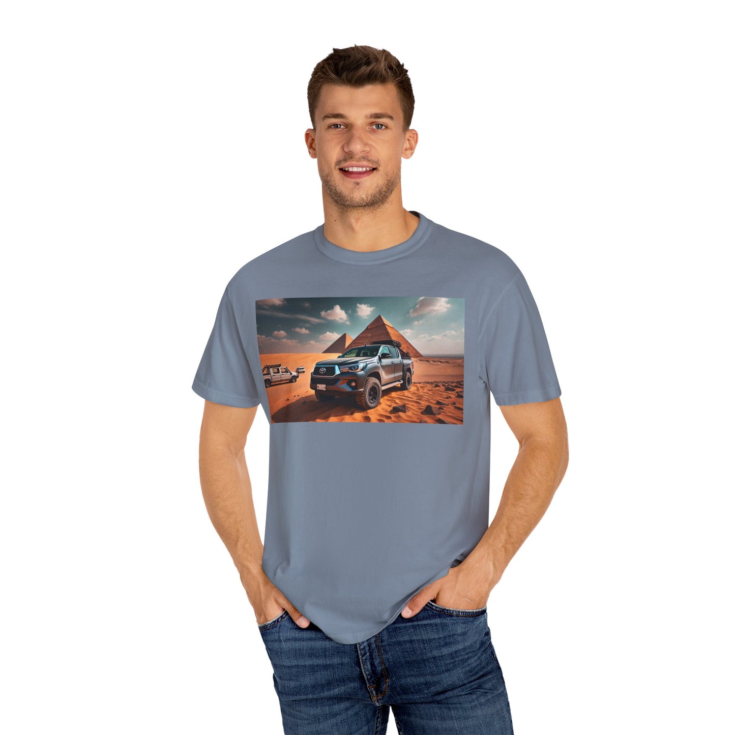 Toyota Hilux in Giza Pyramids Unisex Shirt, Egypt Pyramid Lover Tee, Egyptian Travel T-shirt, Antique Car Graphic Top, Historical
