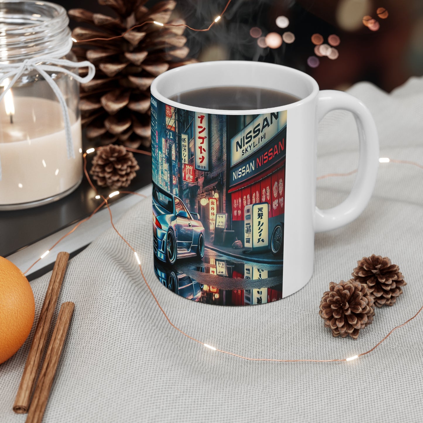 Mug - Nissan GTR with Tokyo Street Background Design