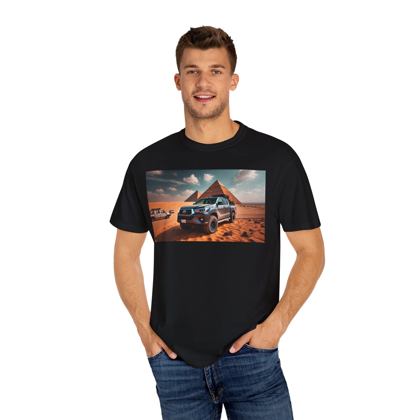 Toyota Hilux in Giza Pyramids Unisex Shirt, Egypt Pyramid Lover Tee, Egyptian Travel T-shirt, Antique Car Graphic Top, Historical