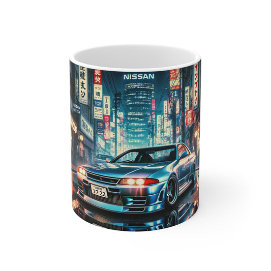 Mug - Nissan GTR with Tokyo Street Background Design