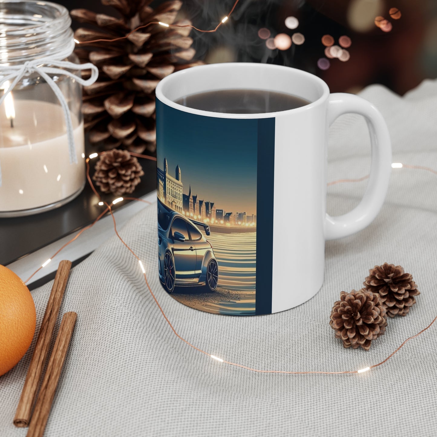 Mug, Ford Focus Liverpool Skyline Coffee Cup, Ceramic Tea Mug, Unique Gift for Car Enthusiasts, Automotive Decor, Urban Cityscape, England