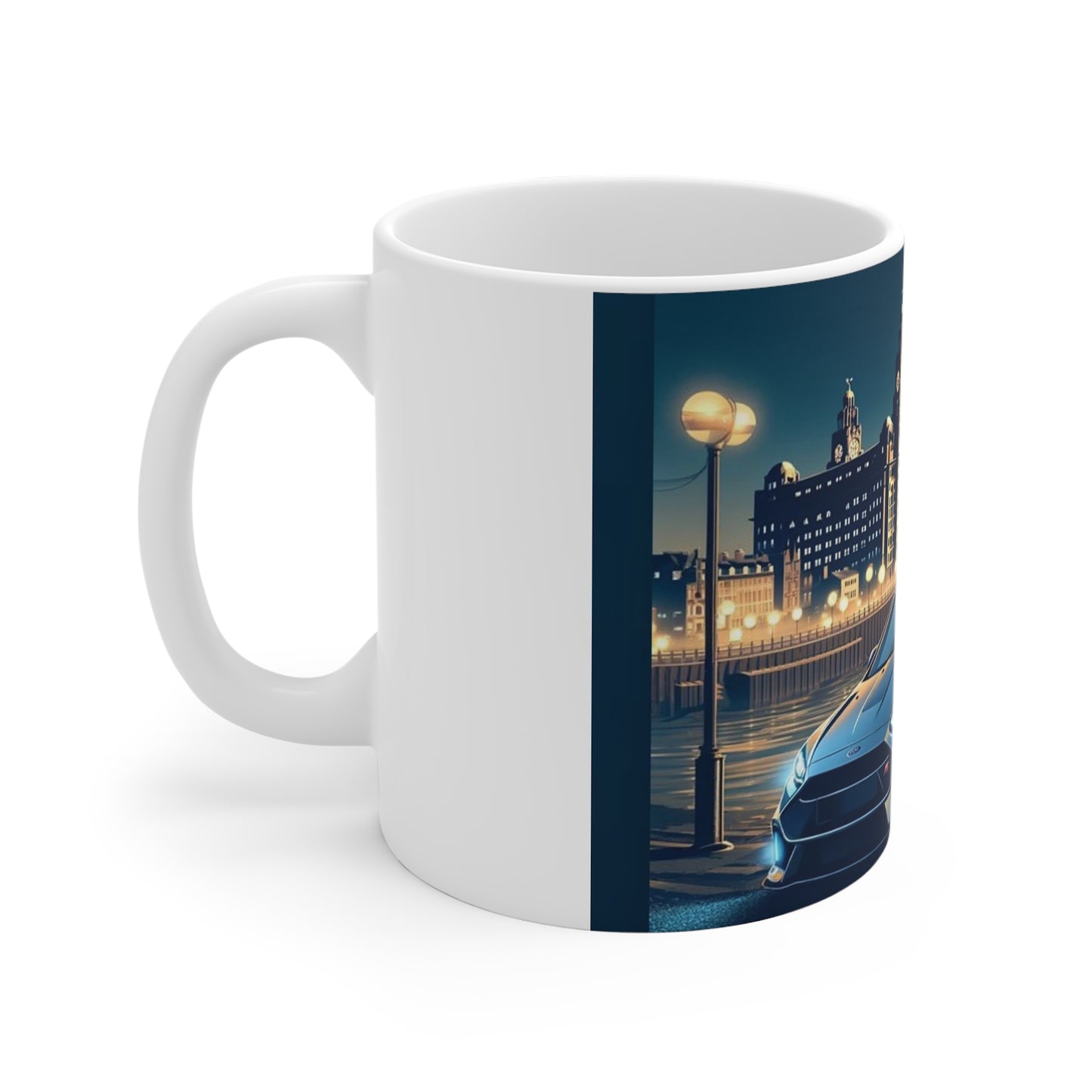 Mug, Ford Focus Liverpool Skyline Coffee Cup, Ceramic Tea Mug, Unique Gift for Car Enthusiasts, Automotive Decor, Urban Cityscape, England