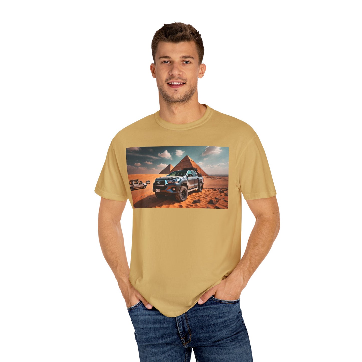 Toyota Hilux in Giza Pyramids Unisex Shirt, Egypt Pyramid Lover Tee, Egyptian Travel T-shirt, Antique Car Graphic Top, Historical