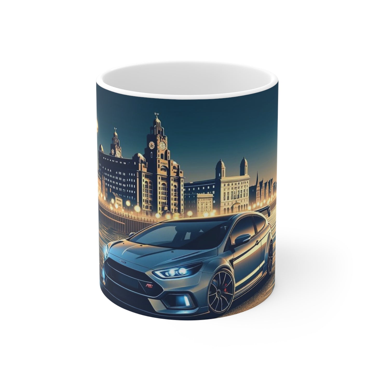 Mug, Ford Focus Liverpool Skyline Coffee Cup, Ceramic Tea Mug, Unique Gift for Car Enthusiasts, Automotive Decor, Urban Cityscape, England