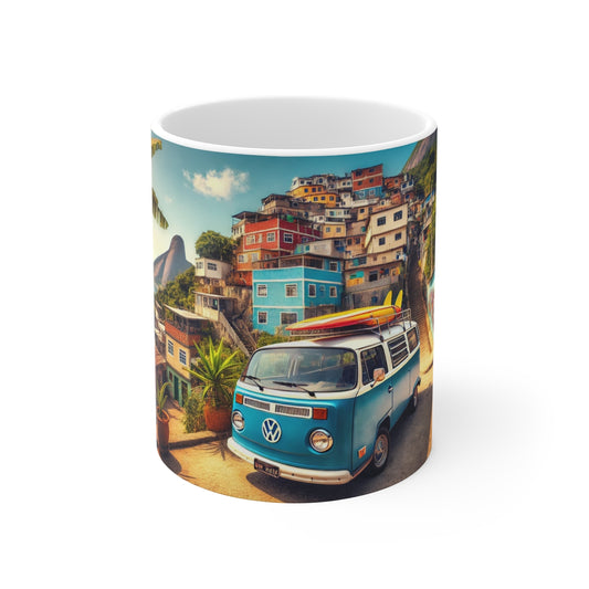 Campervan Mug, VW Van Coffee Cup for Travelers, Rio Favela Design, Adventure Mug, Unique Gift, Wanderlust Mug, Road Trip Mug